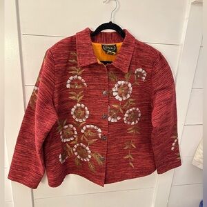 ALEX KIM Woman Red floral painted blazer Cotton 1X artsy novelty grandmacore